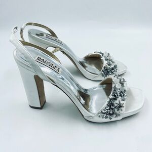 Badgley Mischka Designer Wedding Bridal Heels Floral Sequin Rhinestone White 8.5